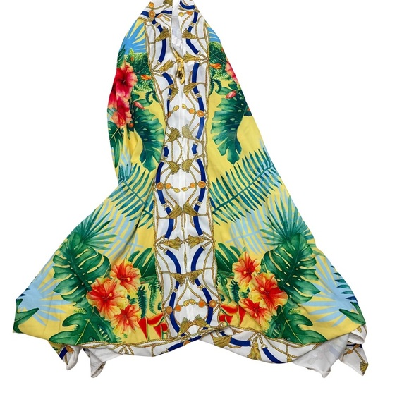 Tropical Floral Halter Flowy Maxi Dress Size Small / S Sundress / Sun Dress - Picture 3 of 5